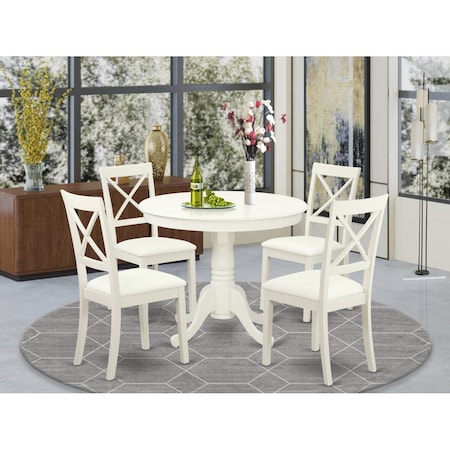 East West Furniture 5 Piece Antique Kitchen Table Set - Linen White ANBO5-LWH-LC